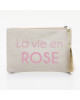 Grande pochette beige message La vie en ROSE rose