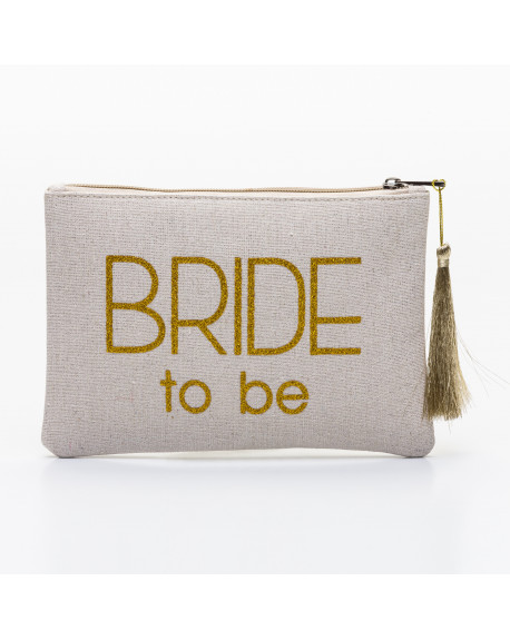 Grande pochette beige message BRIDE to be doré